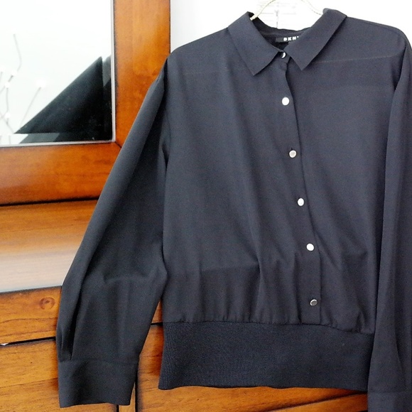 DKNY | Long-Sleeve Sheer Black Blouse - Picture 2 of 8